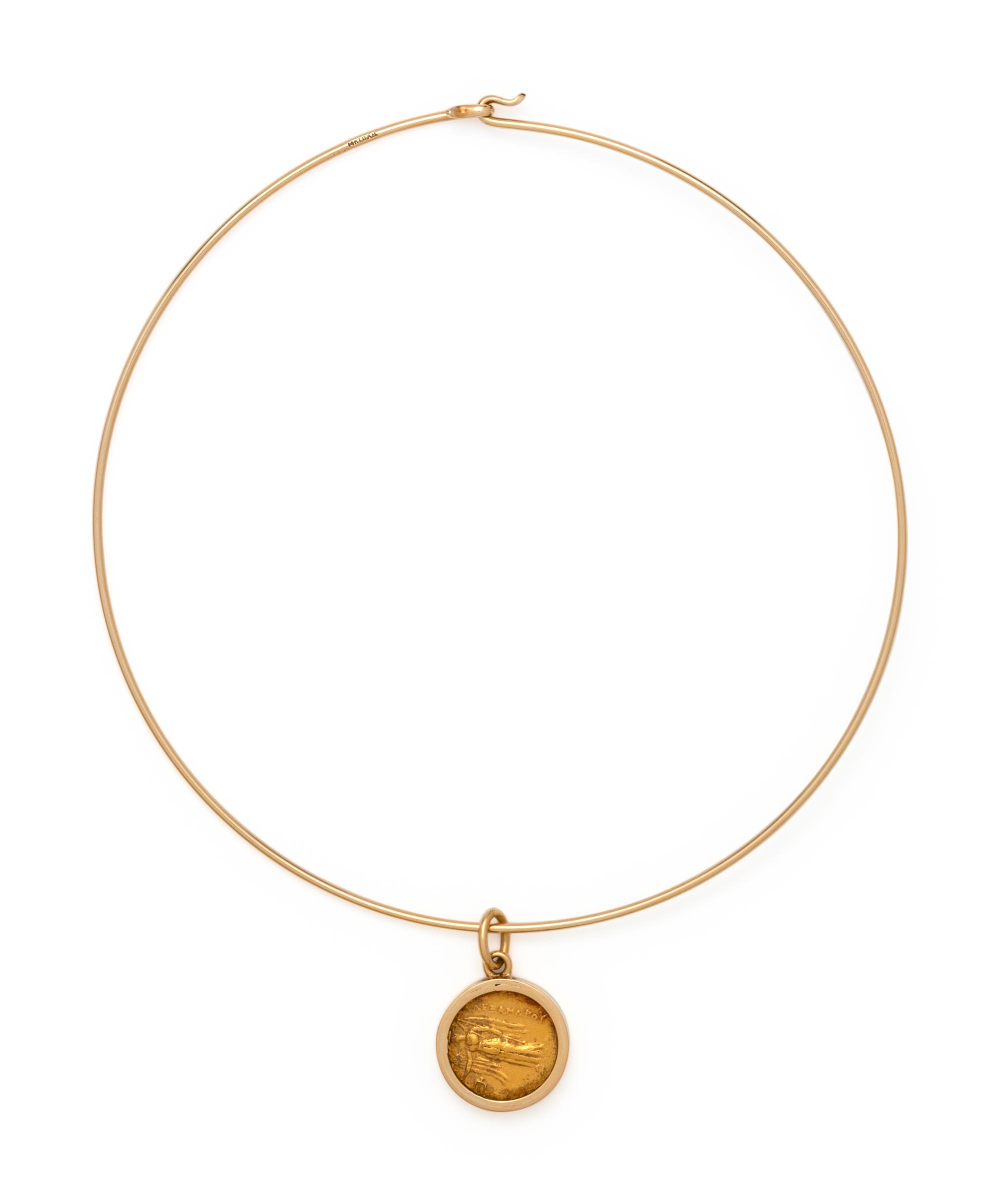 YELLOW GOLD AND COIN COLLAR NECKLACE