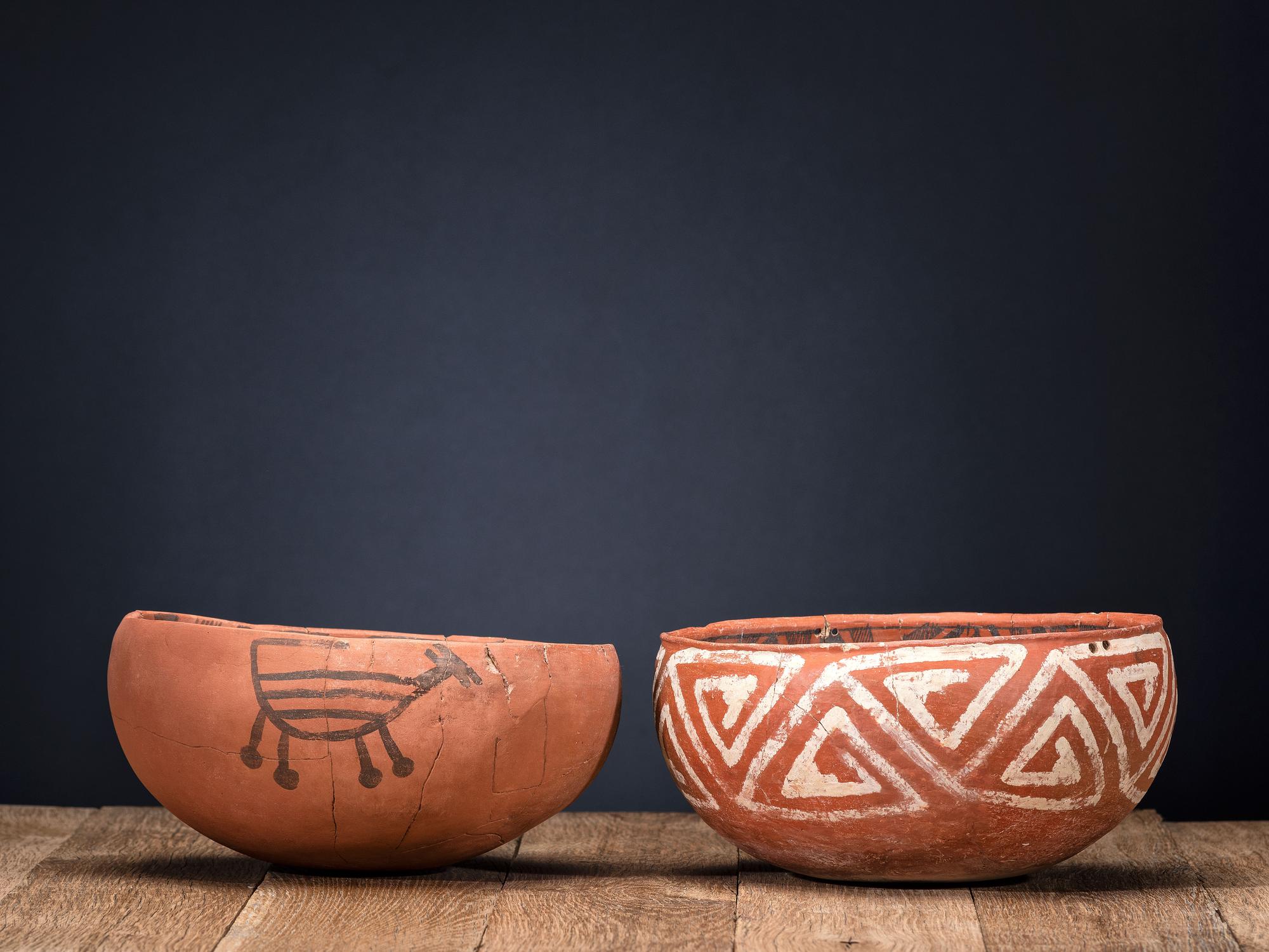 Pinedale Black-on-Red and St. Johns Polychrome Pottery Bowls