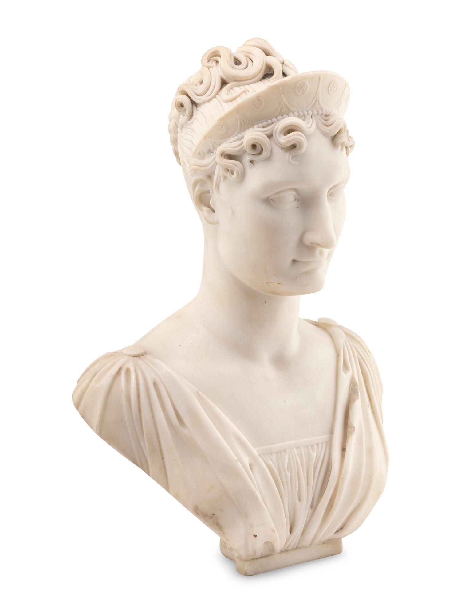 A French Carved Marble Bust of Elisa Bonaparte