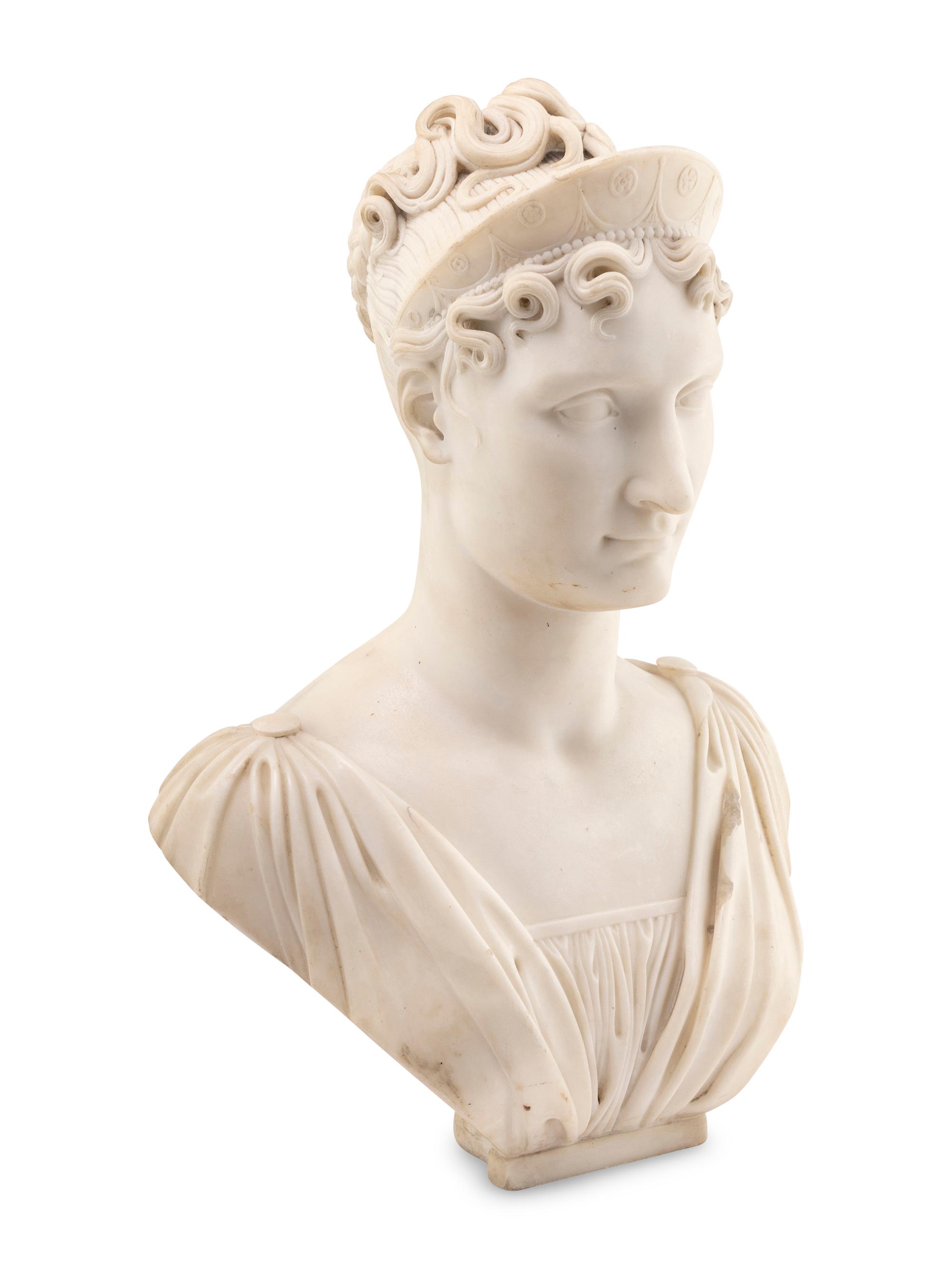 A French Carved Marble Bust of Elisa Bonaparte