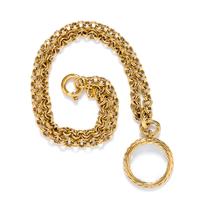 A Chanel Goldtone Magnify Pendant Necklace, Chain: 30"; Pendant: 1.75" diameter.