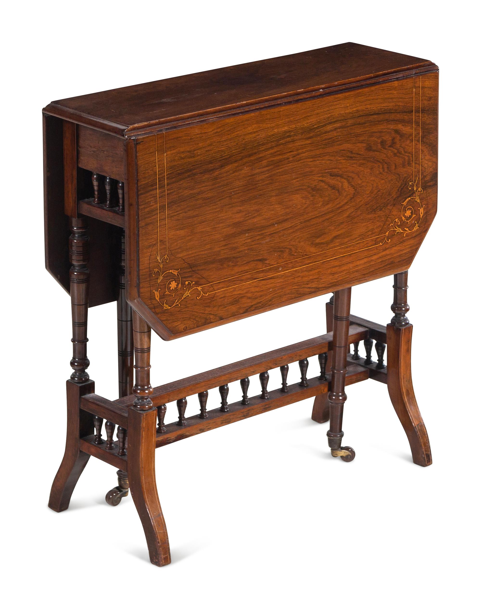 An English Rosewood and Marquetry Drop-Leaf Table