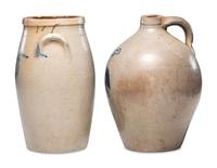 Two Three-Gallon Cobalt Decorated Stoneware Vessels