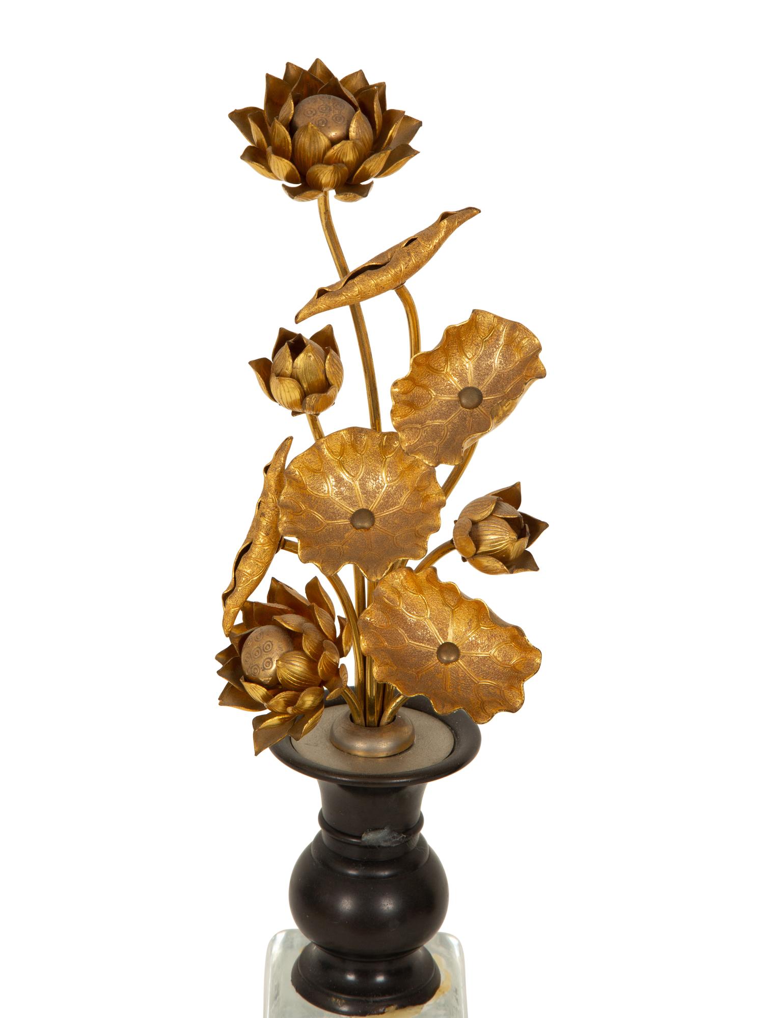 A Pair of Chinese Gilt Metal Lotus Flower Ornaments