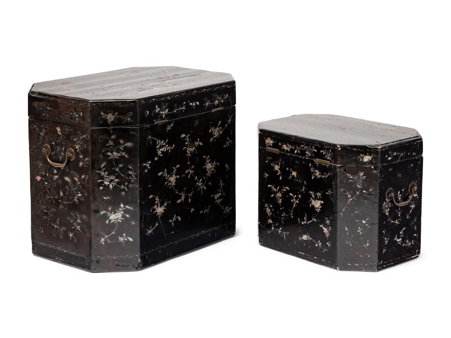 Two Korean Black Lacquer and Abalone-Inlaid Boxes