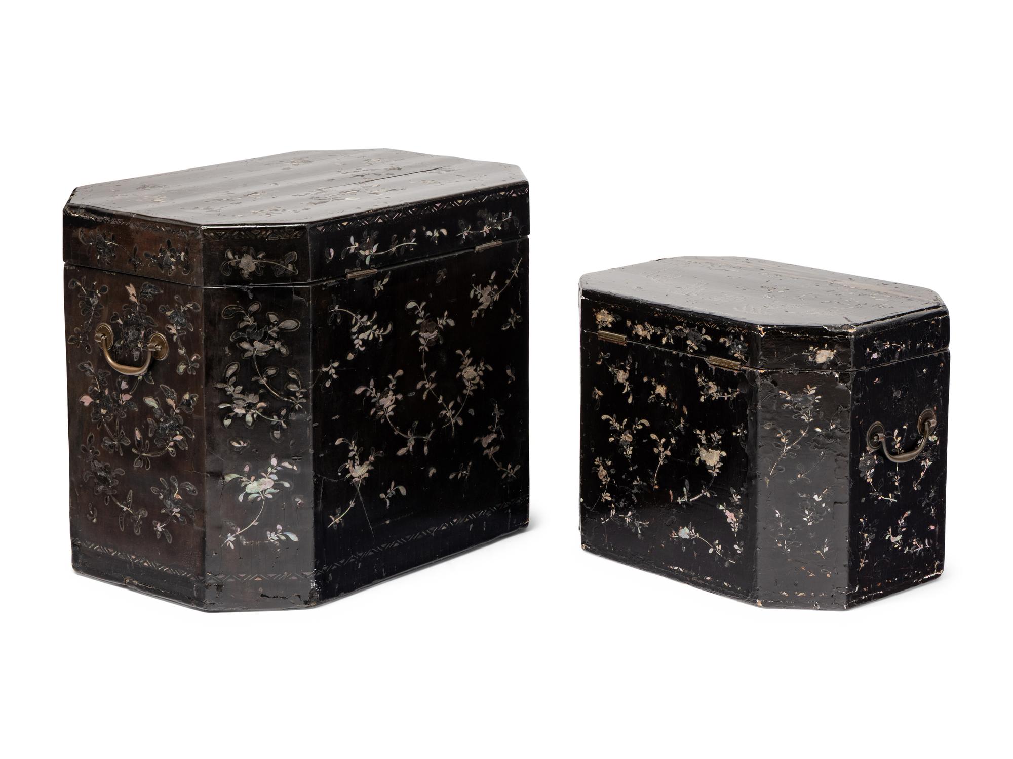 Two Korean Black Lacquer and Abalone-Inlaid Boxes