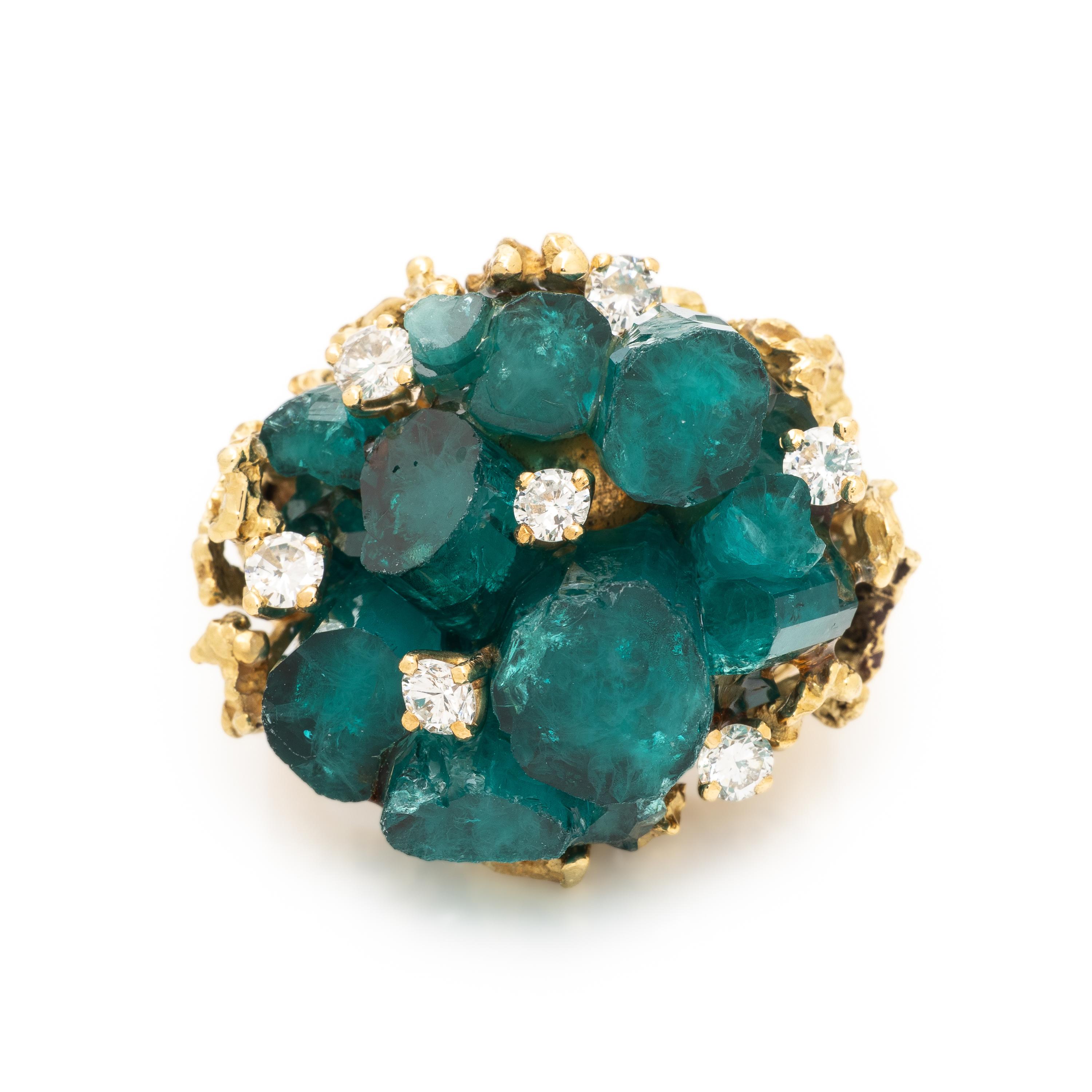 Synthetic Emerald and Diamond Ring