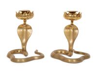A Pair of Brass Cobra Candlesticks