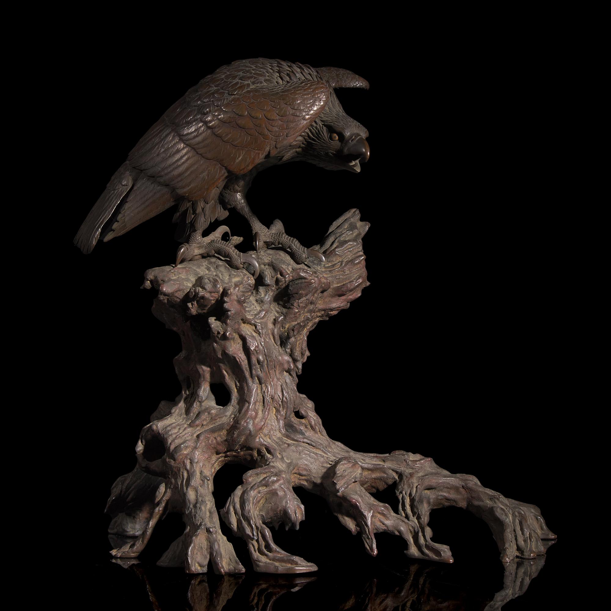 A Japanese Bronze Model of a Hawk, Meiji Period