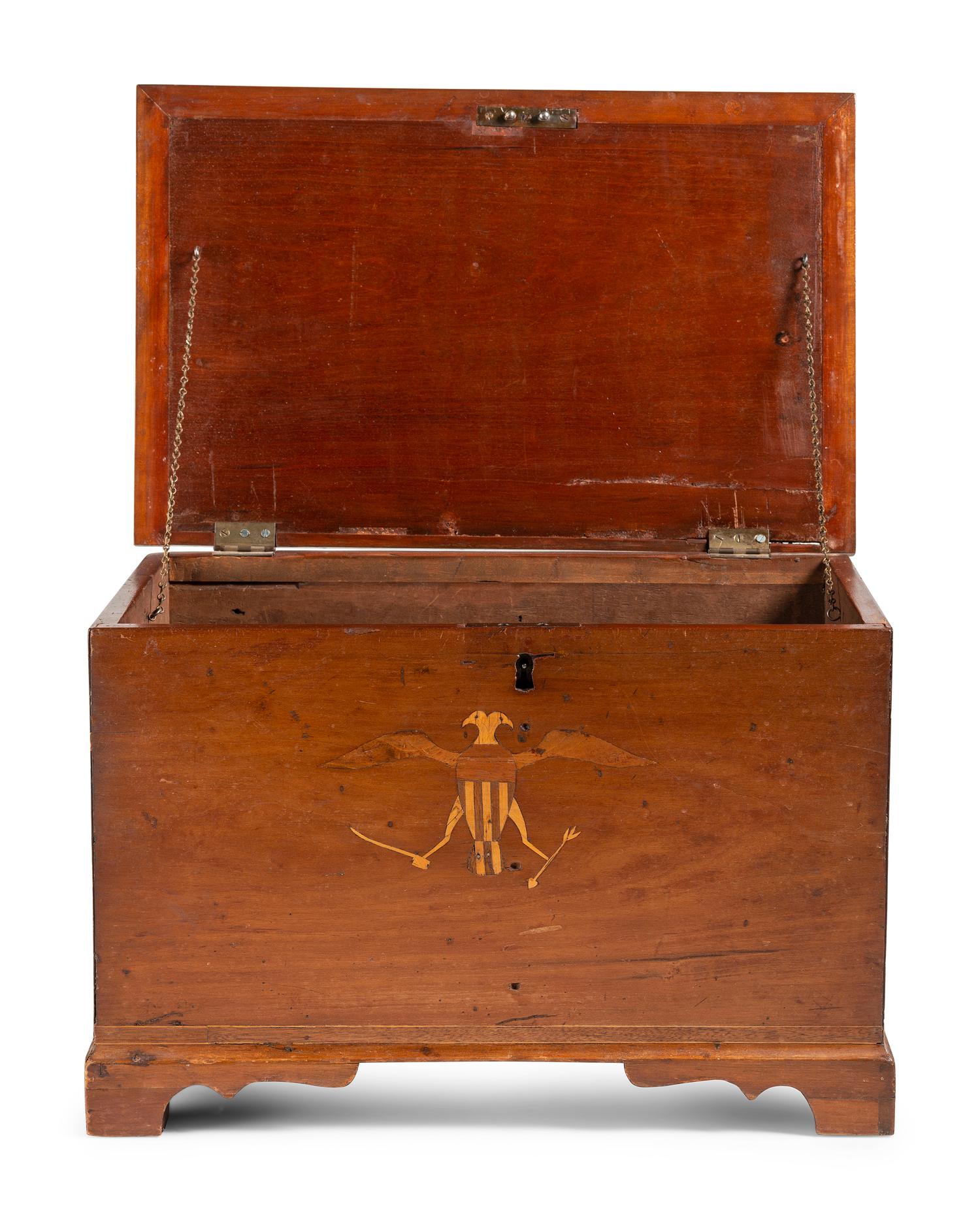 A Federal Eagle Inlaid Cherrywood Diminutive Blanket Chest