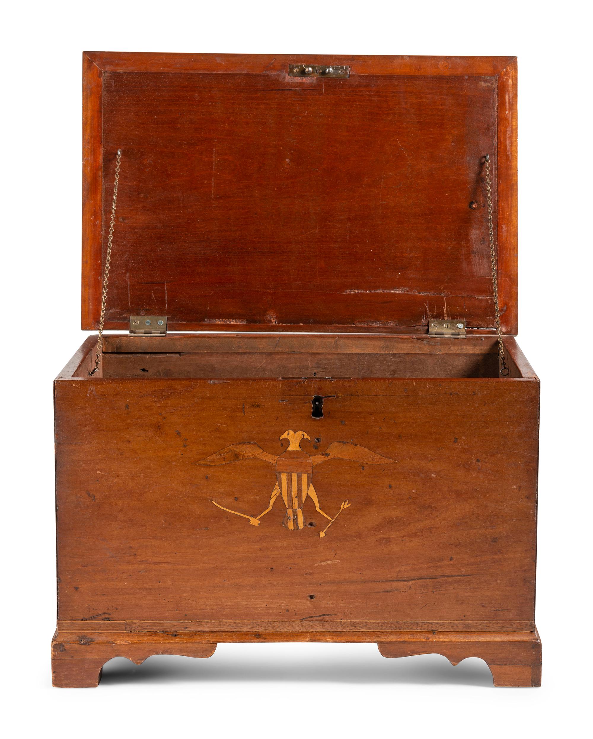 A Federal Eagle Inlaid Cherrywood Diminutive Blanket Chest