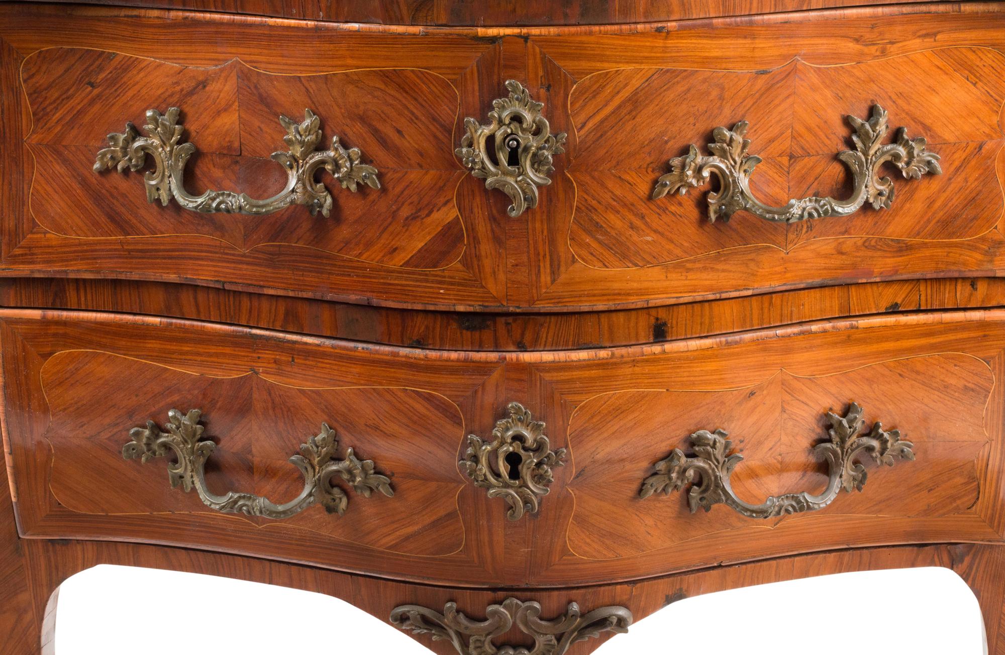 A Louis XV Style Marquetry Marble-Top Commode