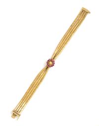 An 18 Karat Yellow Gold and Ruby Bracelet, 14.20 dwts.