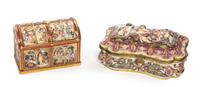 Two Capo di Monte Porcelain Table Caskets Width of wider 11 1/4 inches.