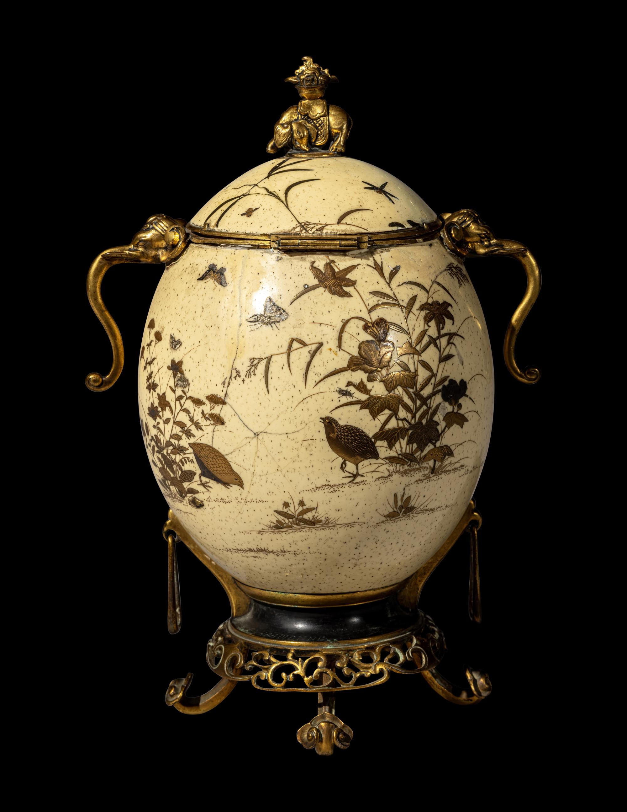 A Japanese Gilt Bronze Mounted Egg Covered Vase