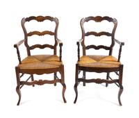 A Pair of Provincial Style Ladderback Side Chairs Height 37 inches. — 20TH CENTURY