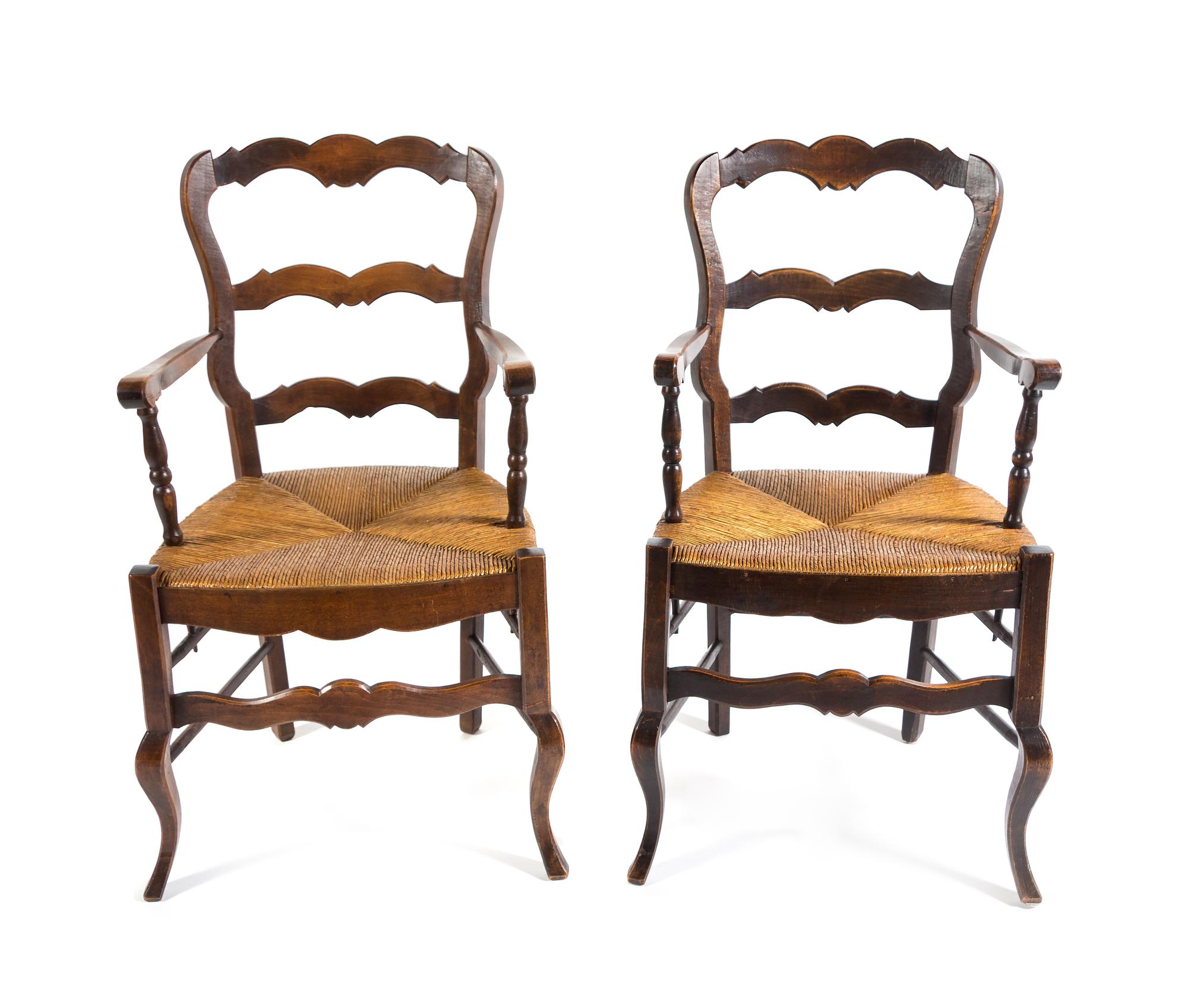 A Pair of Provincial Style Ladderback Side Chairs Height 37 inches. — 20TH CENTURY