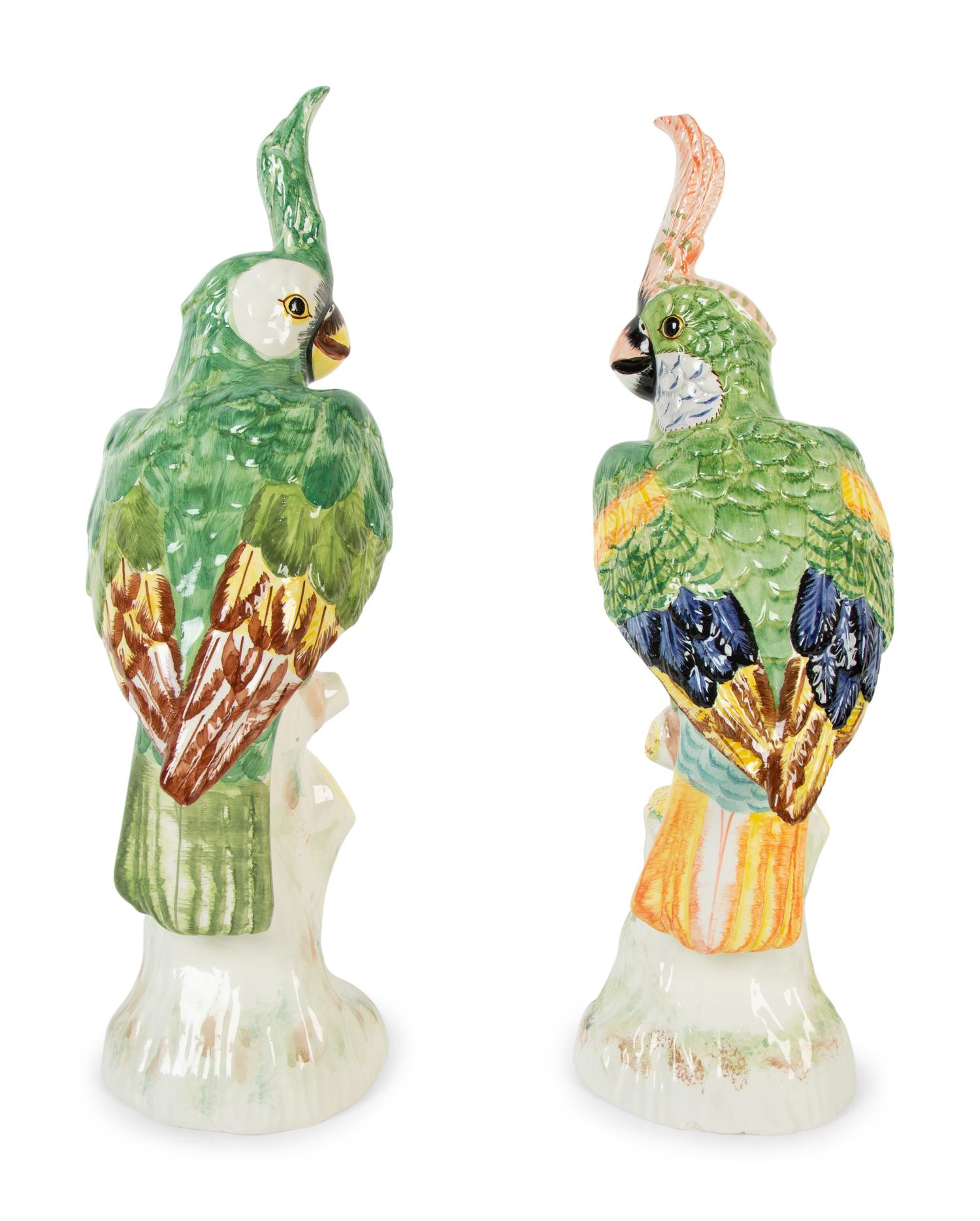 A Pair of Mottahedeh Porcelain Cockatoos
