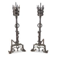 Pair of monumental wrought iron andirons From the Studio and Collection of Samuel Yellin (1884-1940)