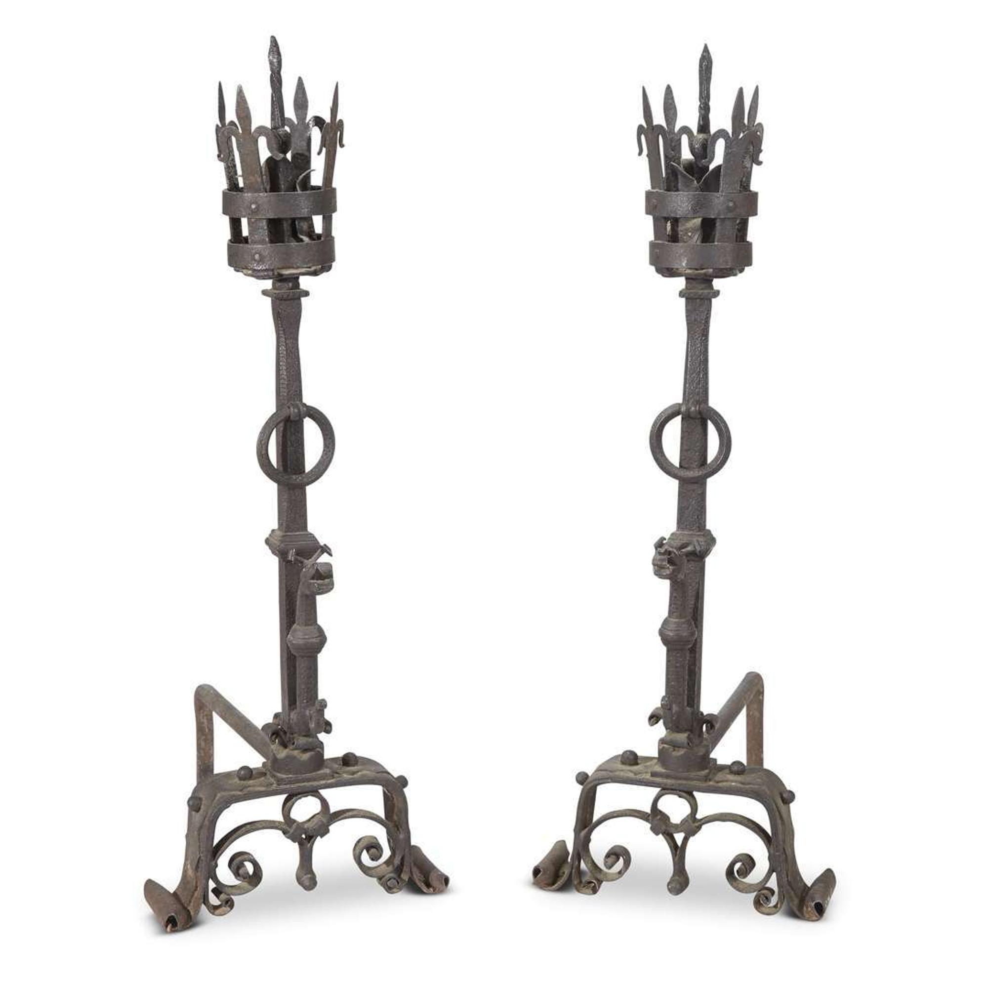 Pair of monumental wrought iron andirons From the Studio and Collection of Samuel Yellin (1884-1940)