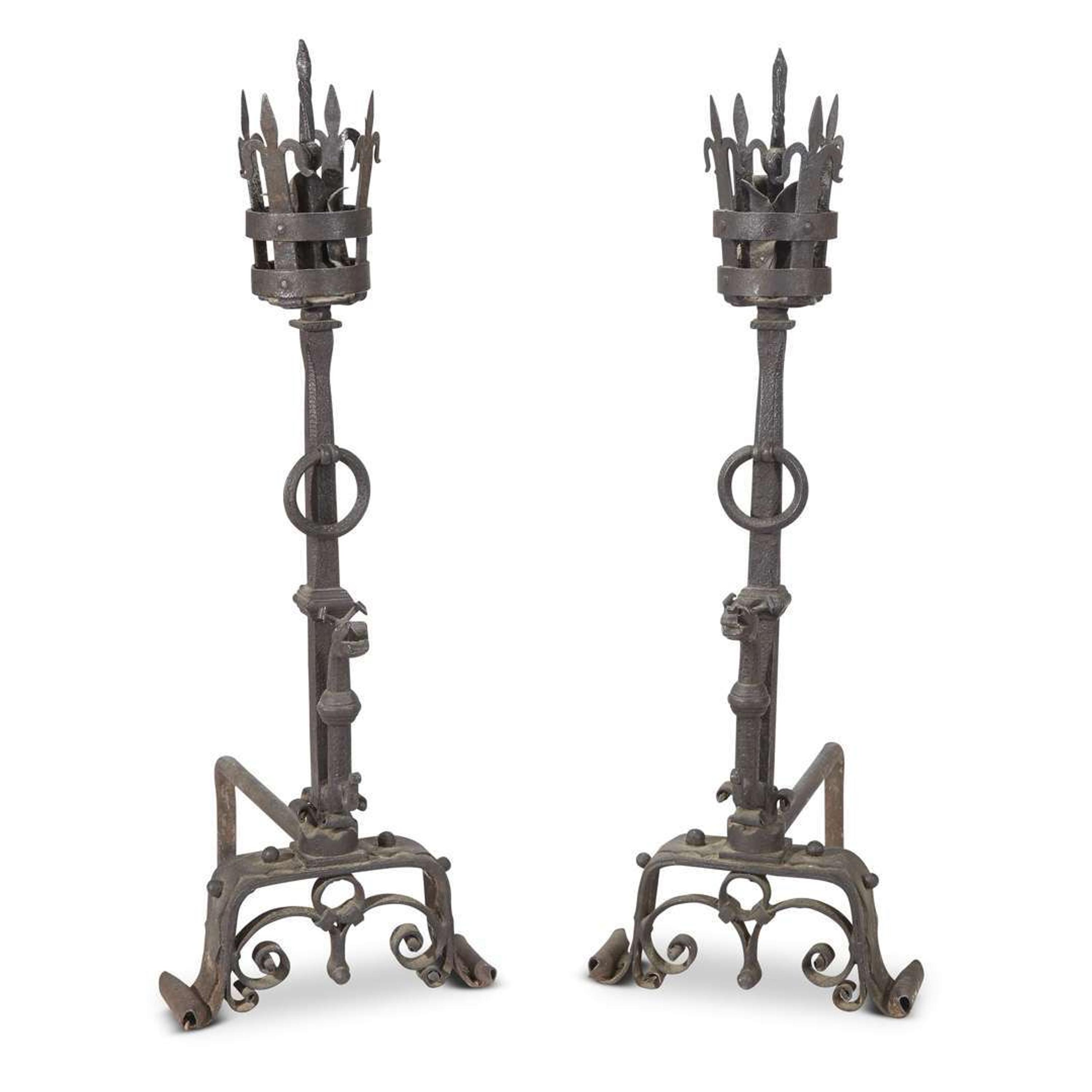 Pair of monumental wrought iron andirons From the Studio and Collection of Samuel Yellin (1884-1940)