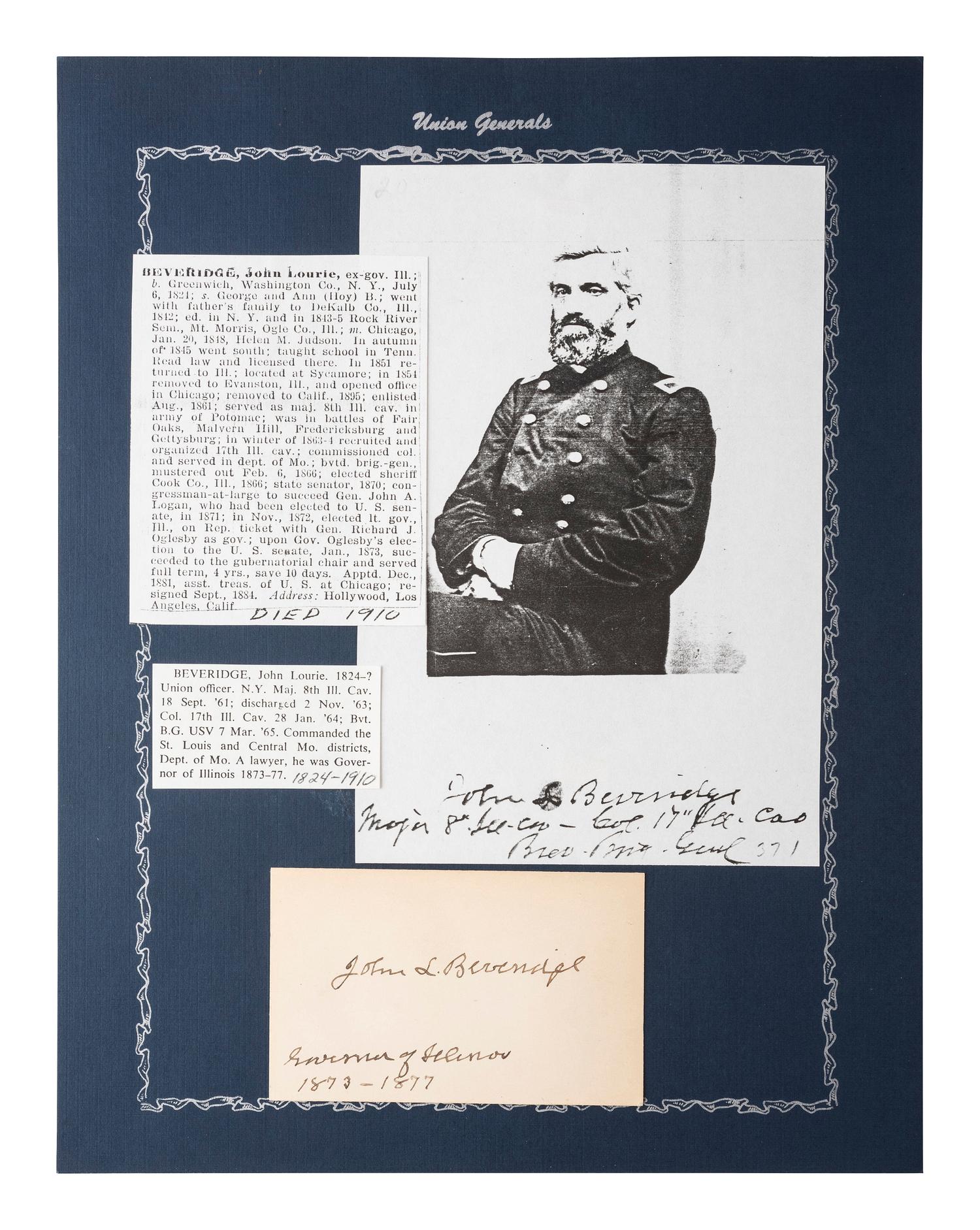 [CIVIL WAR]. Autographs from Civil War soldiers incl. Generals SHERMAN, MCCLELLAN, and BUTLER.