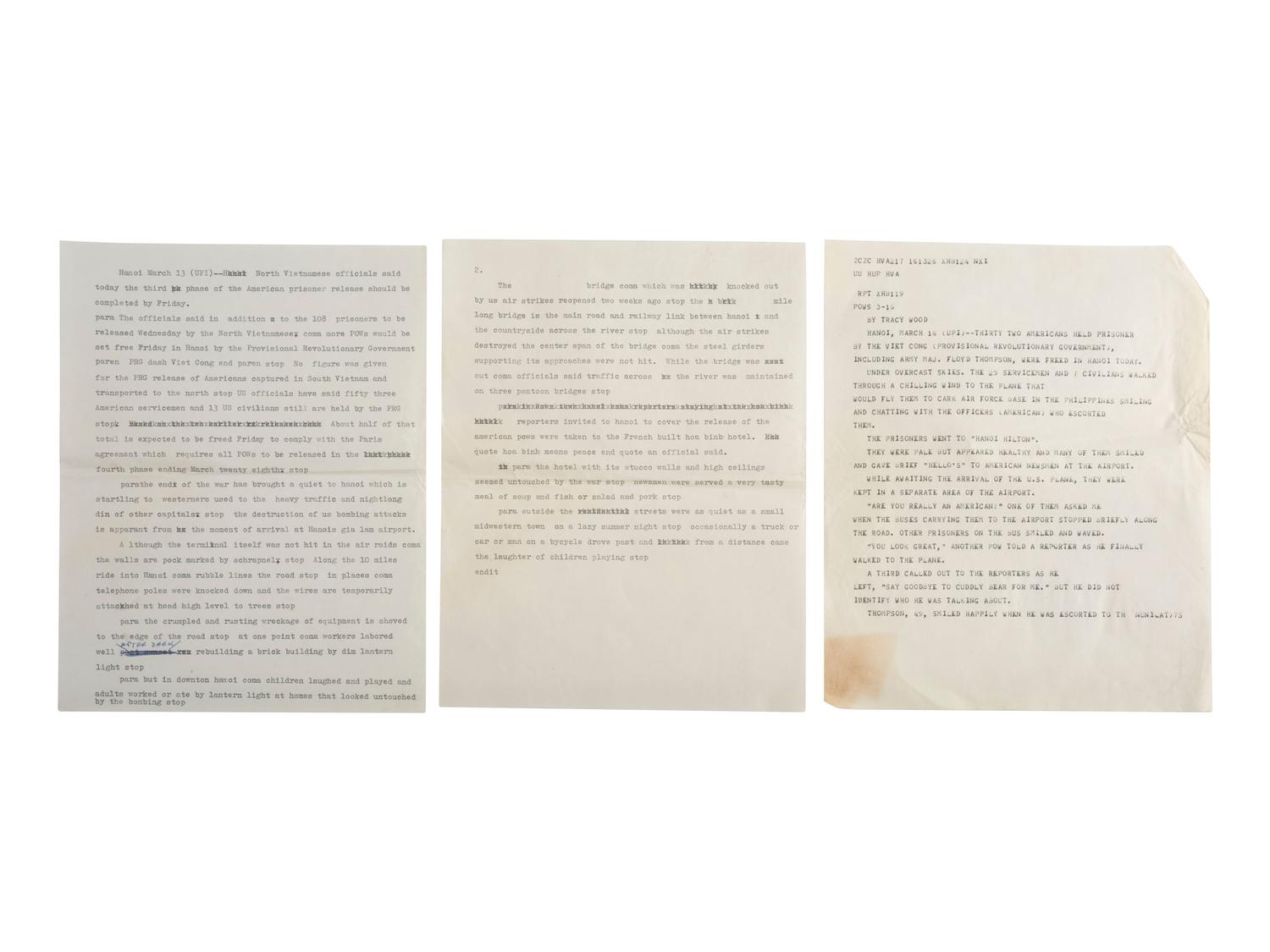 [VIETNAM WAR] - [WOMEN]. Vietnam War-era papers of Pulitzer Prize-winning combat journalist Tracy A. Wood (1943-2020), including documents related to the 1973 release of American POWs in Hanoi.
