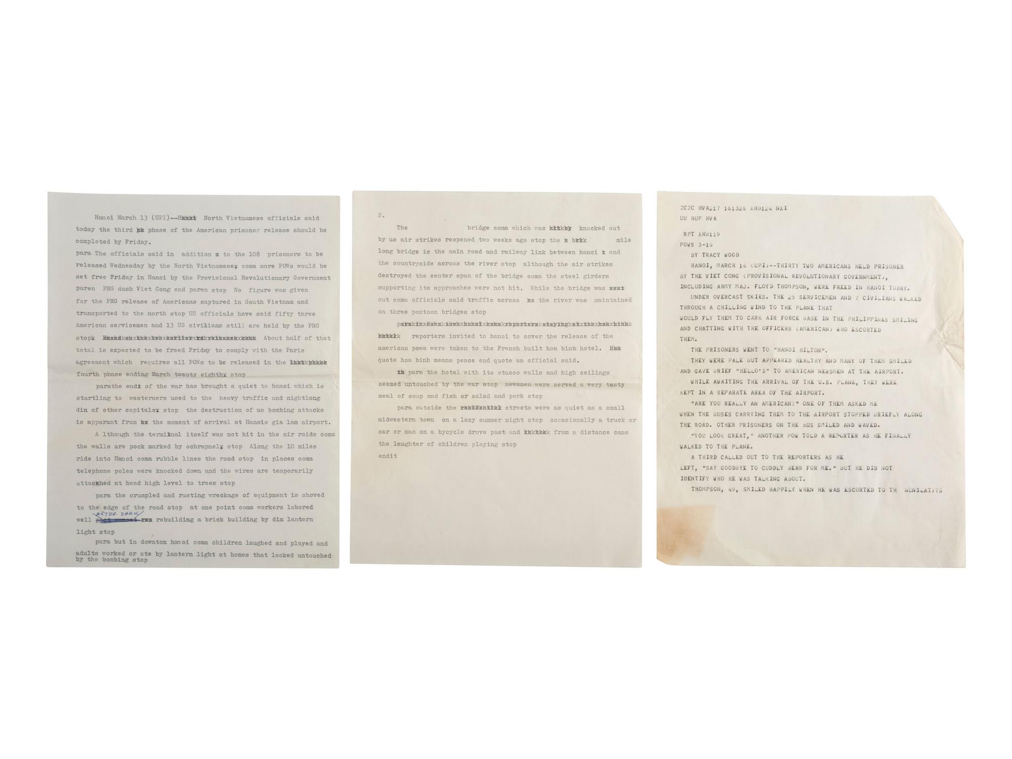 [VIETNAM WAR] - [WOMEN]. Vietnam War-era papers of Pulitzer Prize-winning combat journalist Tracy A. Wood (1943-2020), including documents related to the 1973 release of American POWs in Hanoi.