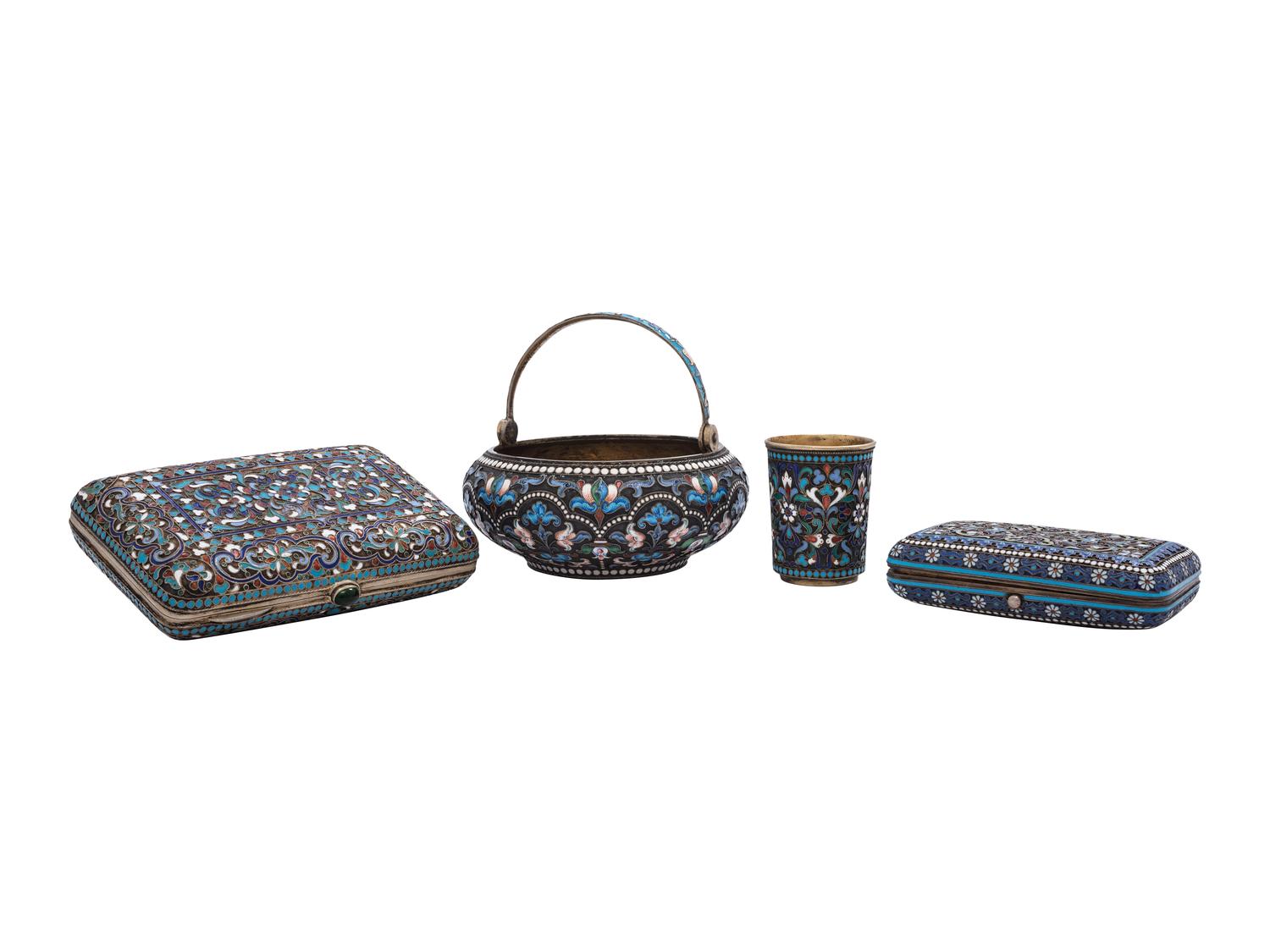 Four Russian Enamel and Silver Gilt Articles