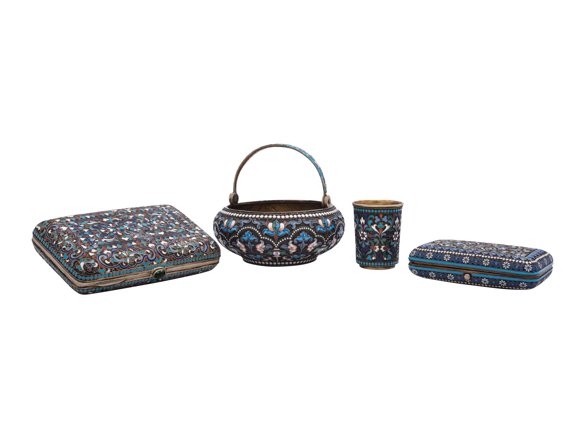 Four Russian Enamel and Silver Gilt Articles