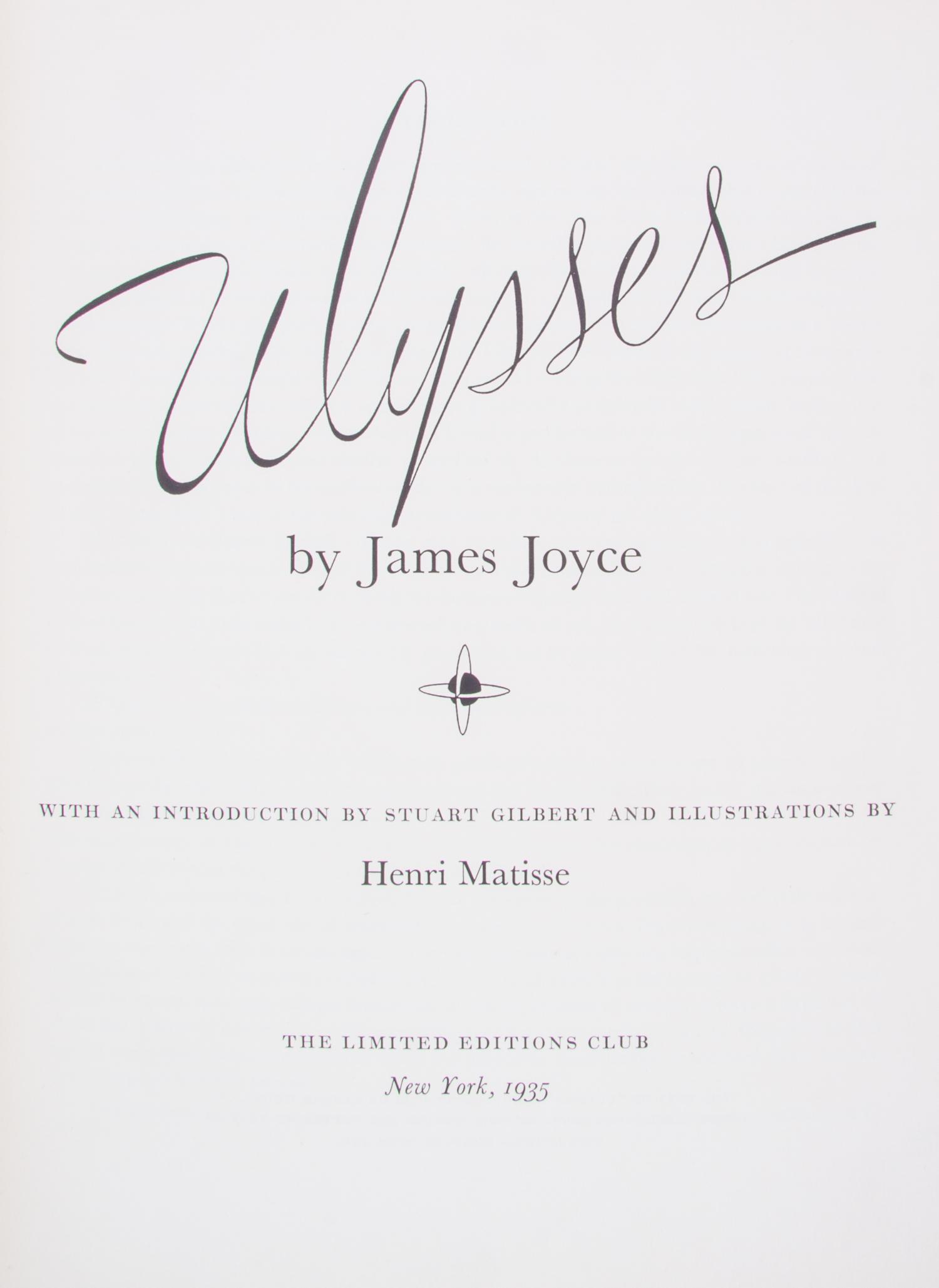 (MATISSE, HENRI) JOYCE, JAMES. Ulysses. New York, 1935. No. 29/1,500 copies. Signed by Matisse.