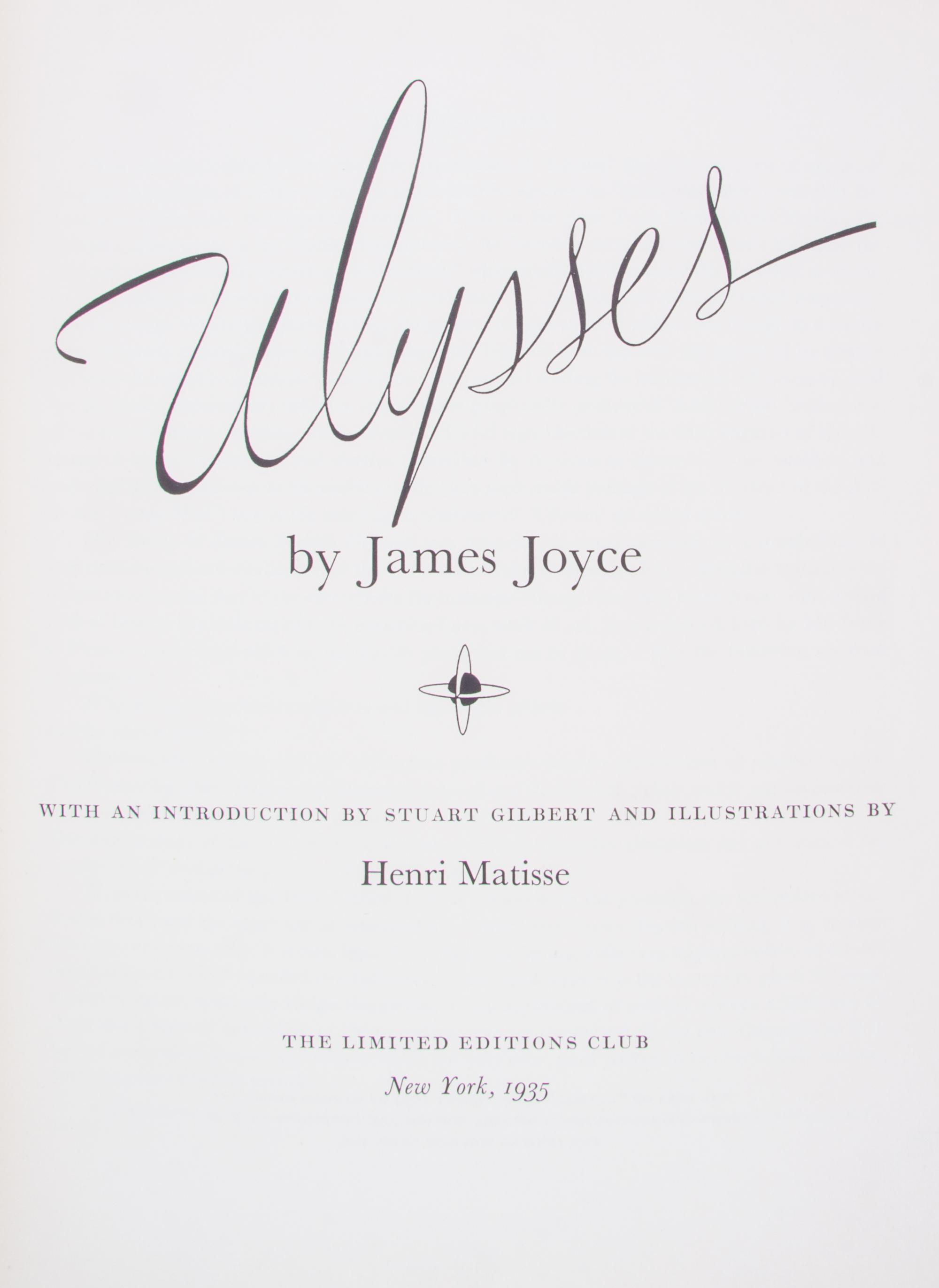 (MATISSE, HENRI) JOYCE, JAMES. Ulysses. New York, 1935. No. 29/1,500 copies. Signed by Matisse.