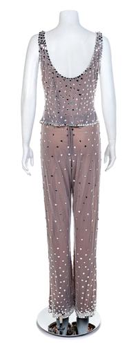 CD Greene Sheer White Mesh with Mirrored Rhinestones Ensemble, 1990-2000s No size label