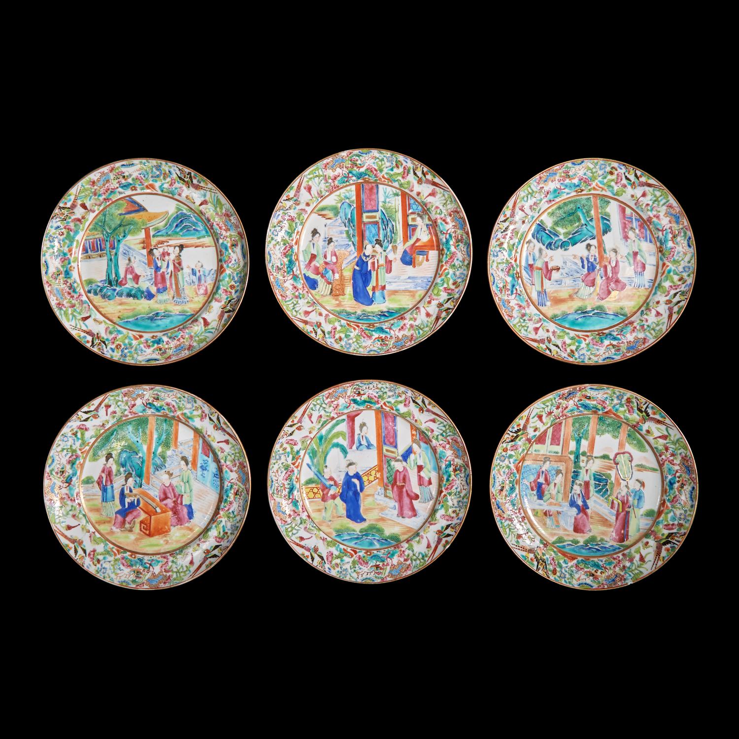 A Set of Six Chinese Export "Rose Mandarin" Luncheon or Dessert Plates, Second Half 19th Century 清中晚期 廣彩人物圖一組六件