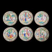 A Set of Six Chinese Export "Rose Mandarin" Luncheon or Dessert Plates, Second Half 19th Century 清中晚期 廣彩人物圖一組六件