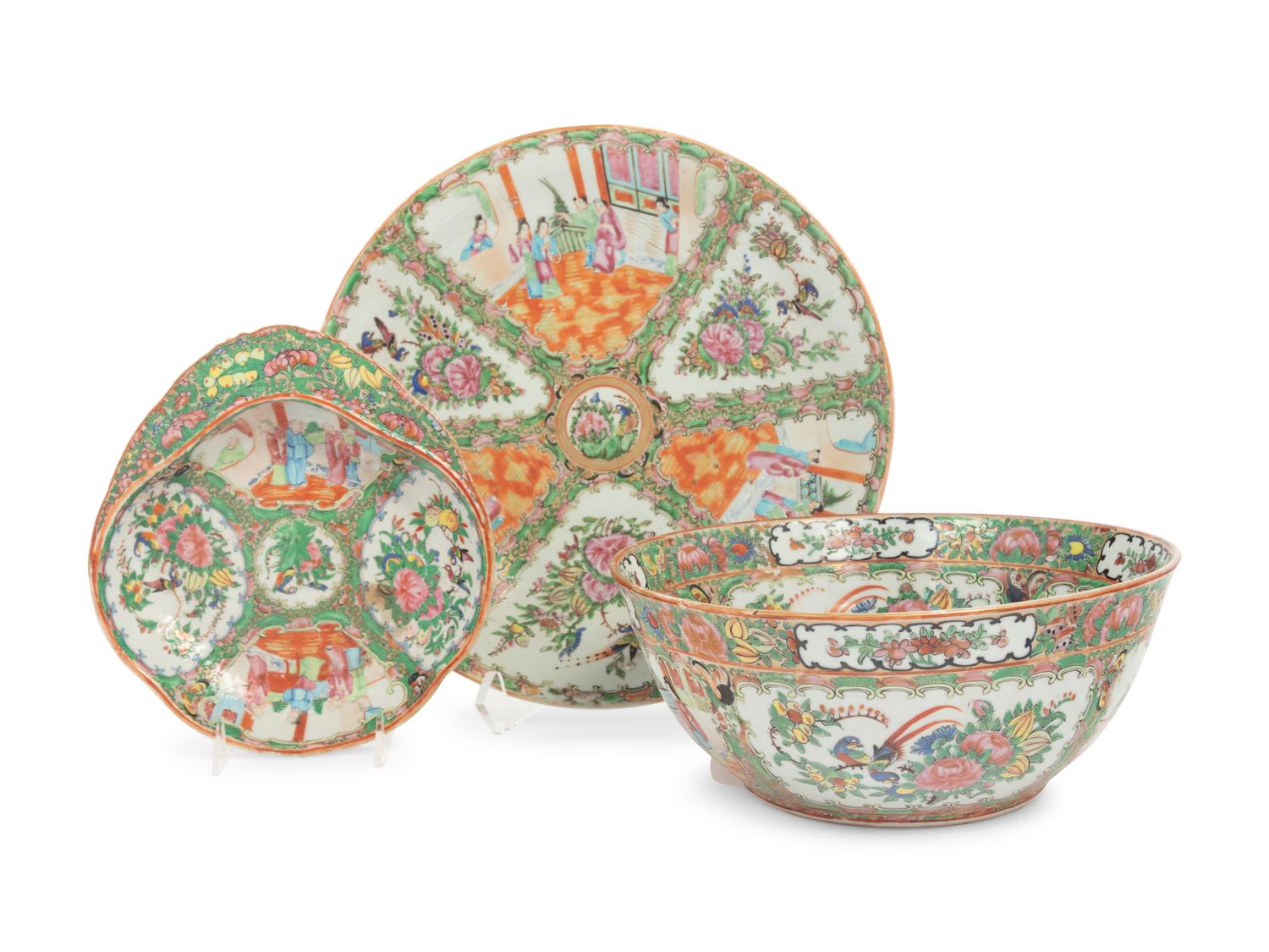 Three Chinese Export Rose Medallion Porcelain Articles