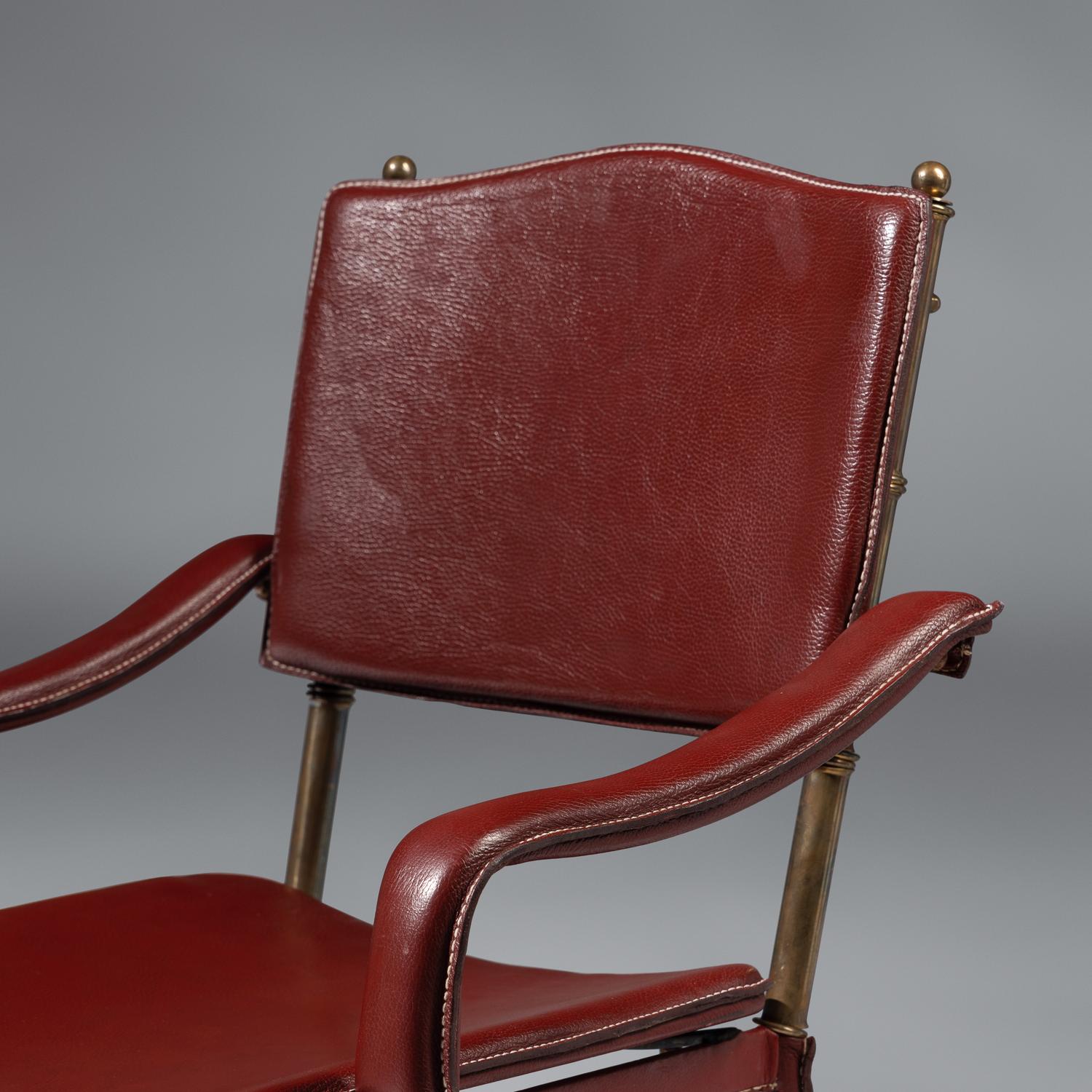 Saddle Stitched Leather Armchair, c. 1950 France