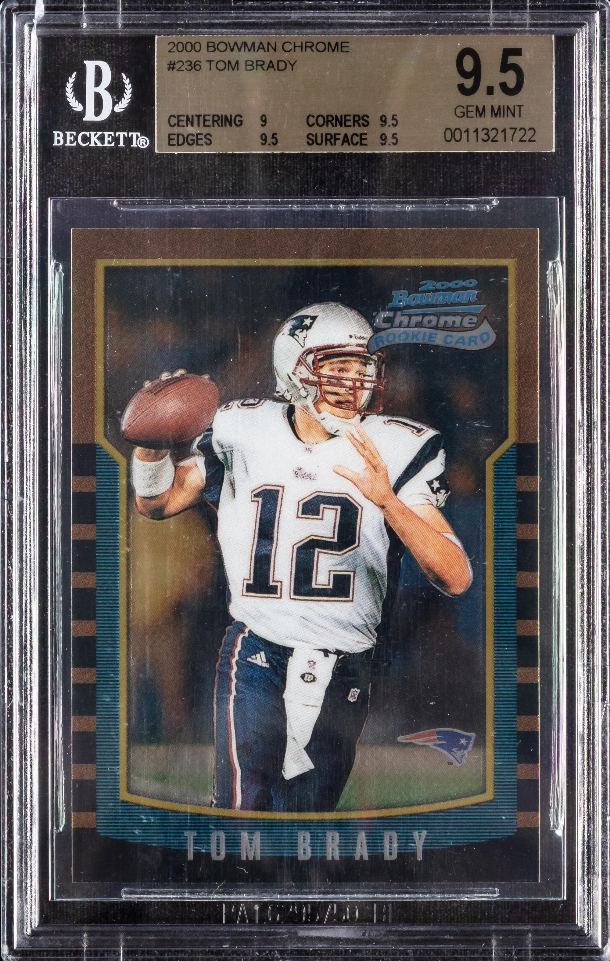 A 2000 Bowman Chrome Tom Brady Rookie Football Card No. 236 (BGS 9.5 GEM MINT w Three 9.5s)