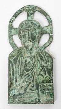 An Eastern European Patinated Metal Icon Height 10 inches — 20TH CENTURY