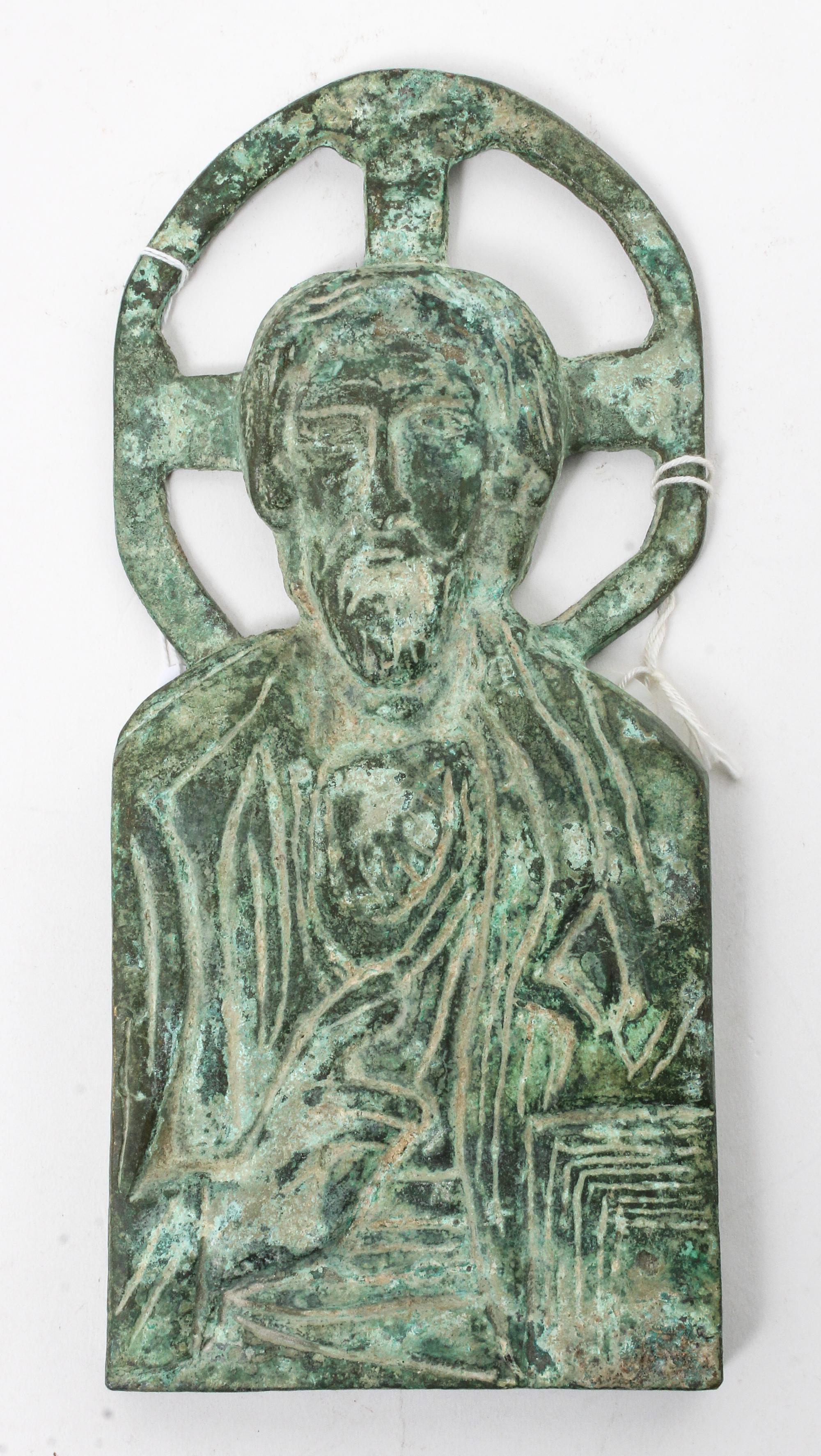 An Eastern European Patinated Metal Icon Height 10 inches — 20TH CENTURY