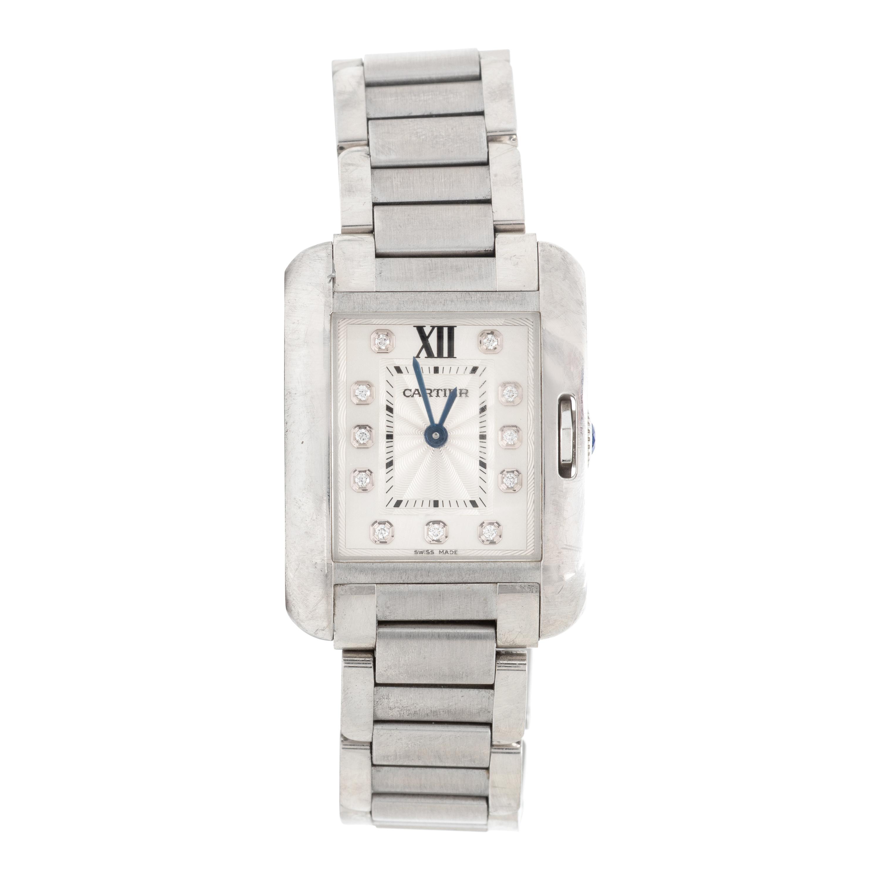 Cartier, Ref. 3485, Stainless Steel 'Tank Anglaise' Watch with Diamond Indices, with Box