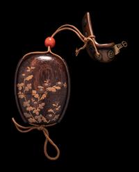 A Japanese Gold and Brown Lacquered Wood Two-Case Inro