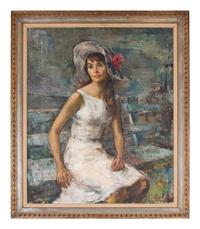 Woman in White Dress and Hat