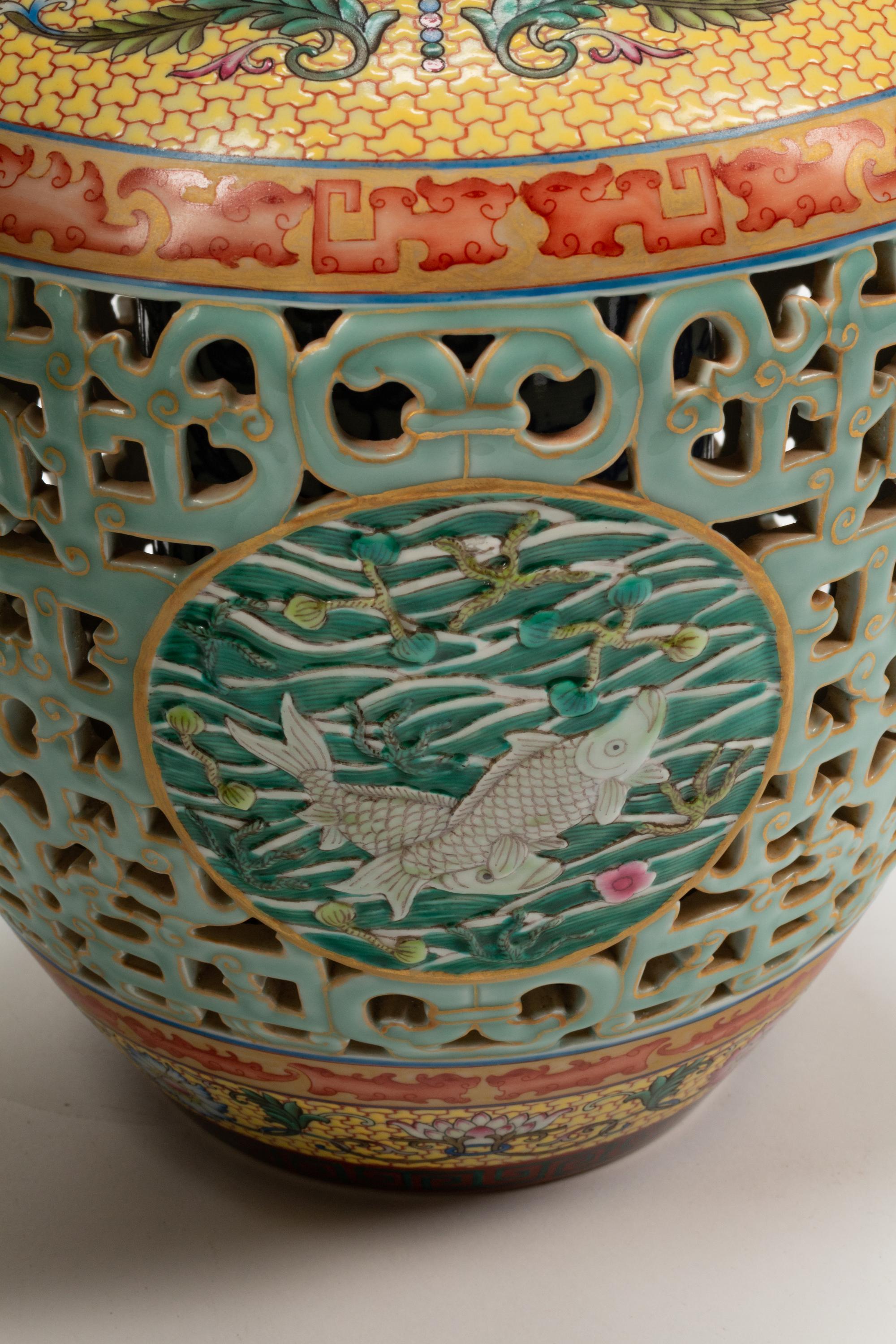 A Pair of Chinese Export Reticulated Porcelain Vases