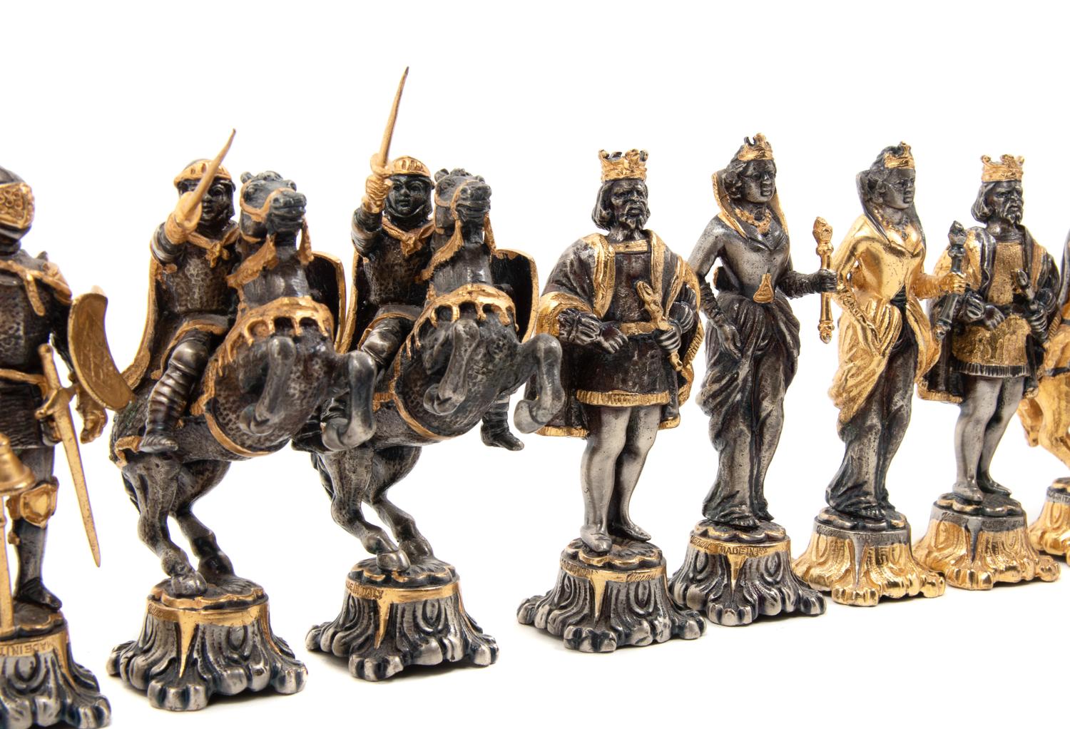 A Giuseppe Vasari Gilt and Silvered Bronze Medieval Chess Set