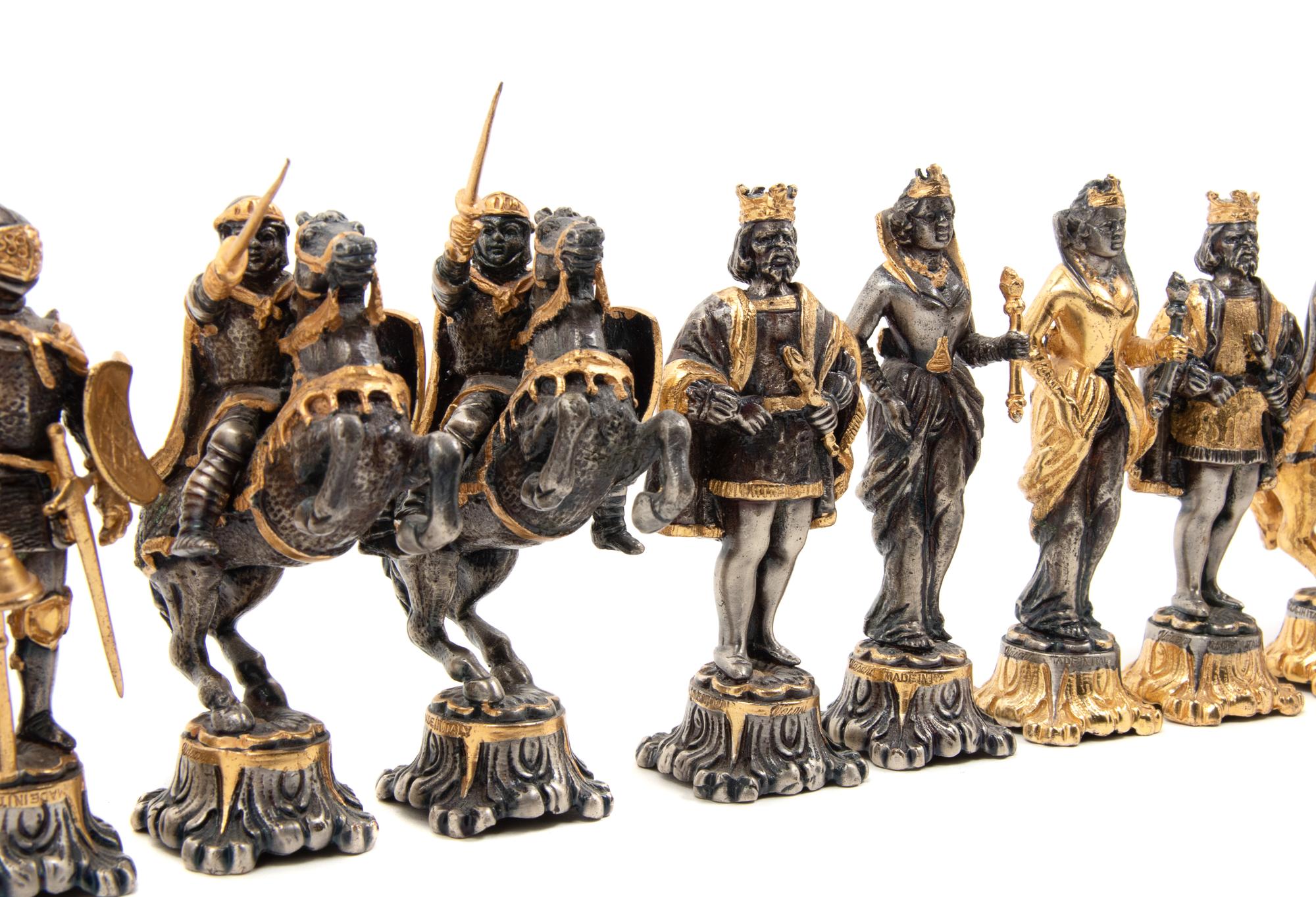 A Giuseppe Vasari Gilt and Silvered Bronze Medieval Chess Set