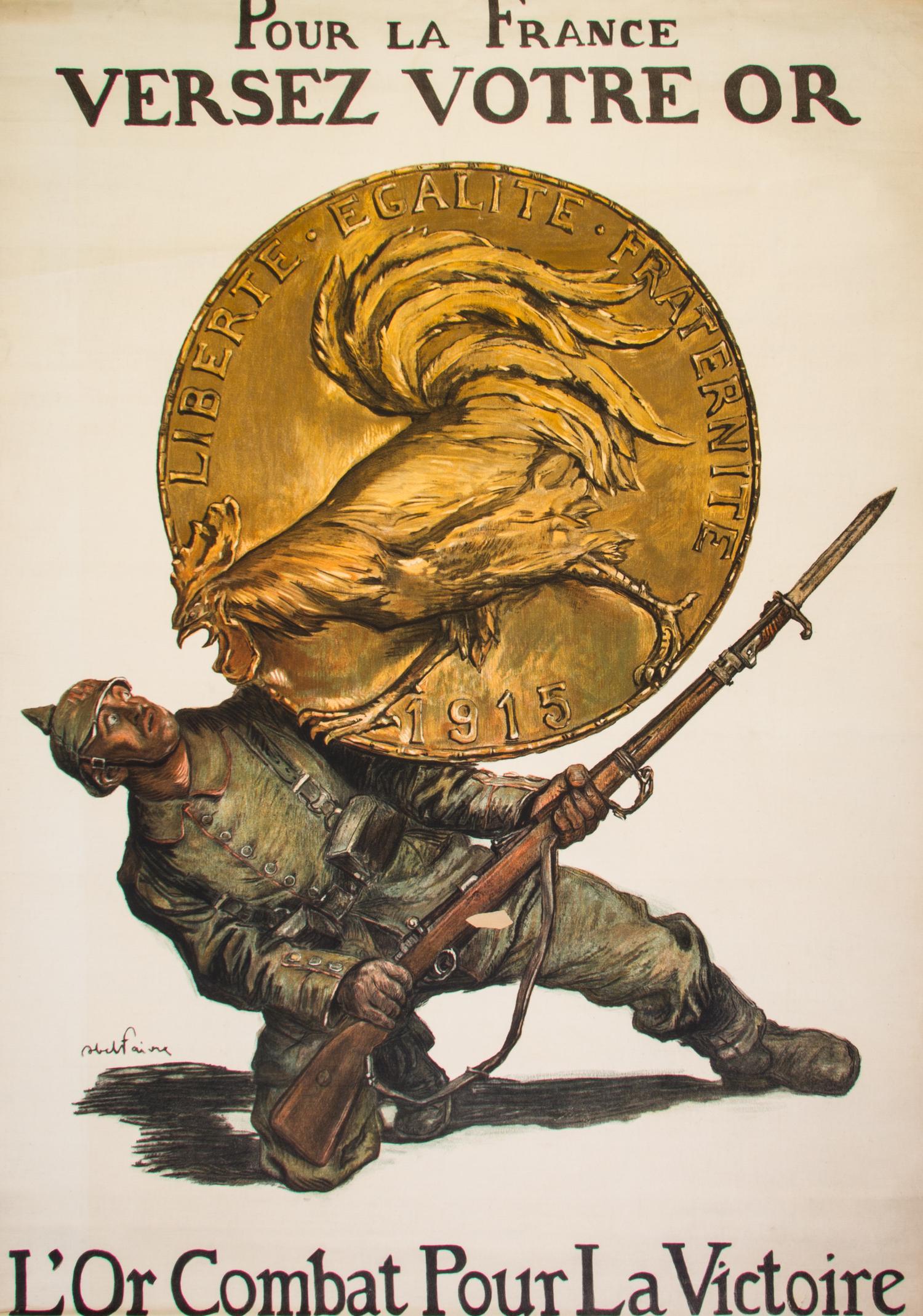 (WWI POSTERS) FAIVRE, ABEL. A group of five WWI propaganda posters. Size of largest 47 x 31 inches.