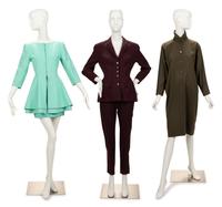 Three Designer Items: One Gianni Versace Dress, One Thierry Mugler Pant Suit, One Claude Montana Skirt Suit, 1980-90s