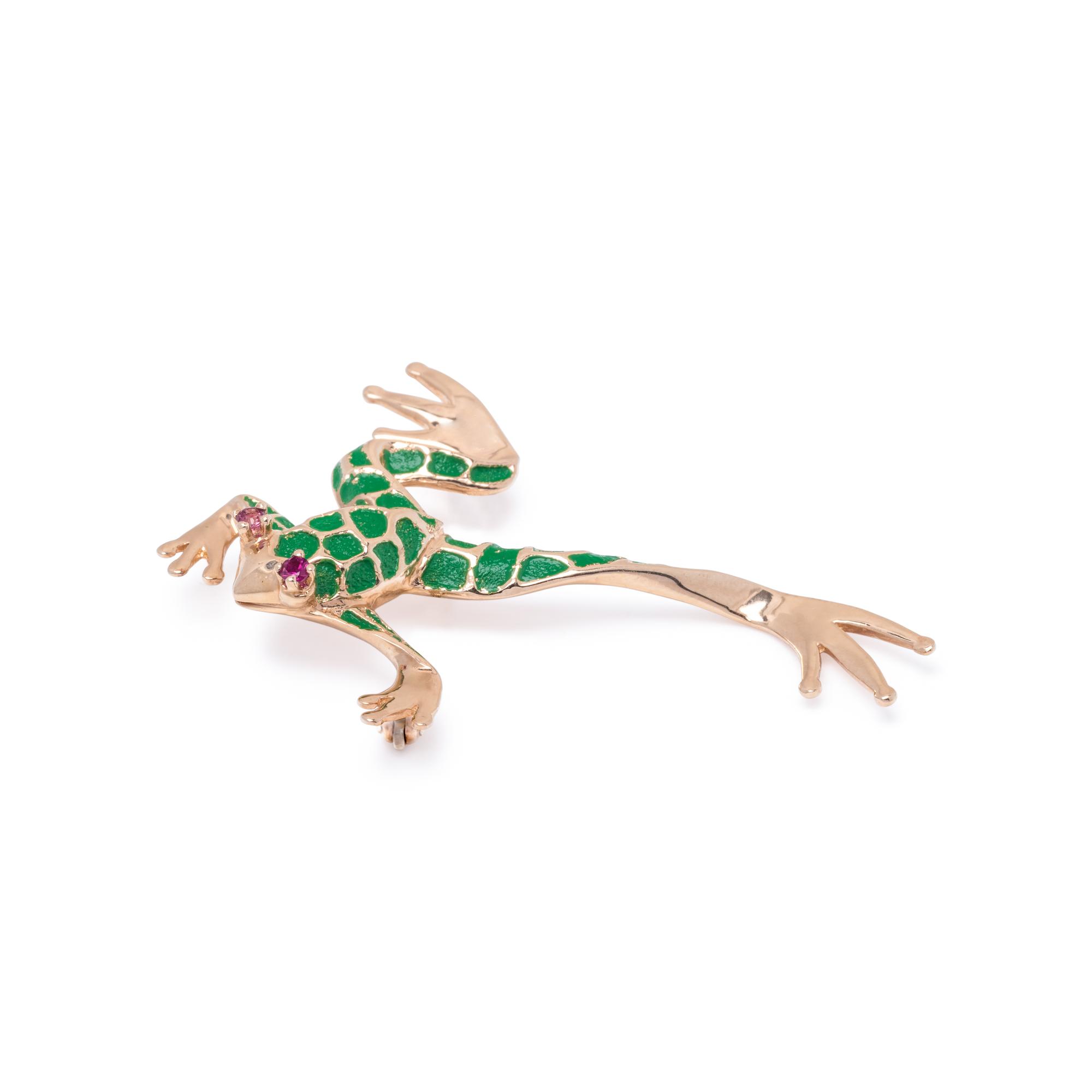 DANKNER, YELLOW GOLD AND ENAMEL FROG BROOCH