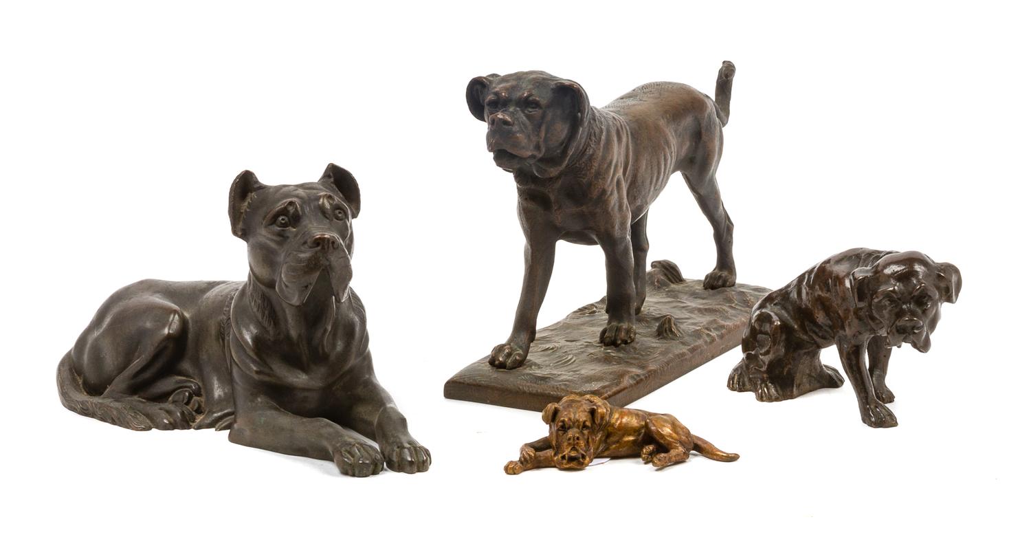 A Group of Four Bronze Mastiffs Width of widest 9 1/2 inches.